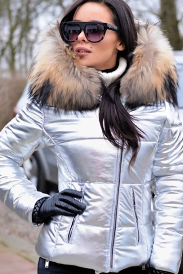 Ladies Casual Warm Large Fur Collar Hooded Jacket