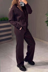 Women's casual solid color knitted sweater pants suit