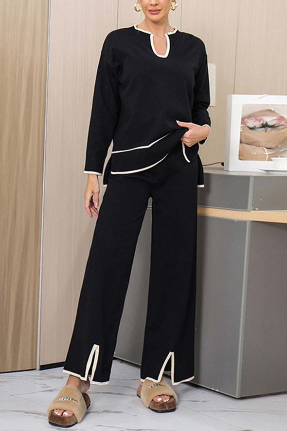 Women's U-neck long-sleeved knitted sweater suit