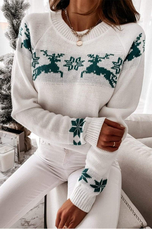 Women's Christmas Elk Jacquard Knitted Sweater