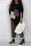 Women's leopard print crew neck casual suit