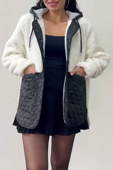 Women's Hooded Patchwork Plush Coat