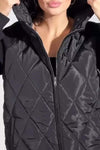 Women's Fashion Hooded Different Material Stitching Back Diamond Pattern Down Jacket