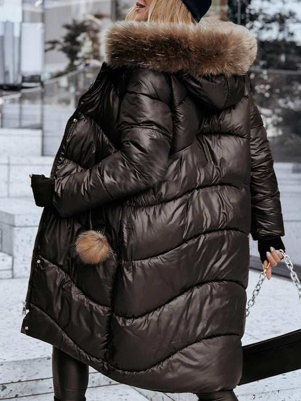 Women's Lapel Long Sleeve Fur Collar Casual Coat