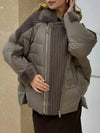 Women's Fur Collar Knitted Patchwork Cotton Coat