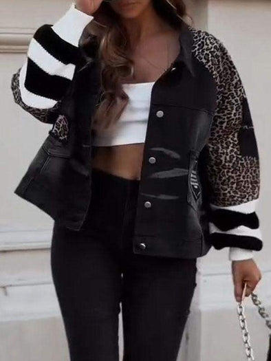 Women's Lapel Patchwork Leopard Print Jacket