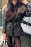 Women's casual solid color waist drawstring hooded short cotton coat