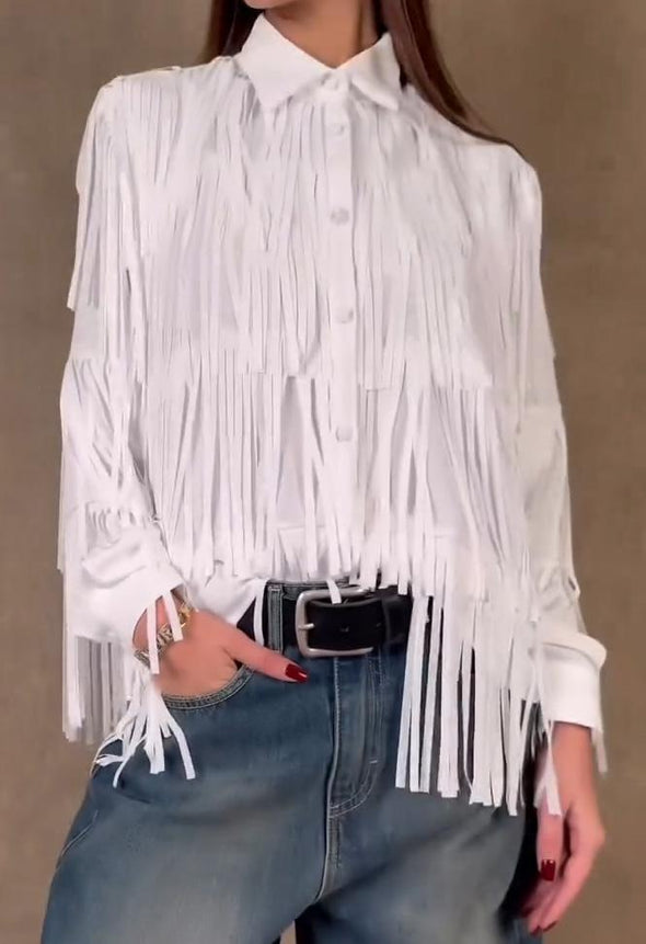 women's casual fringed shirt