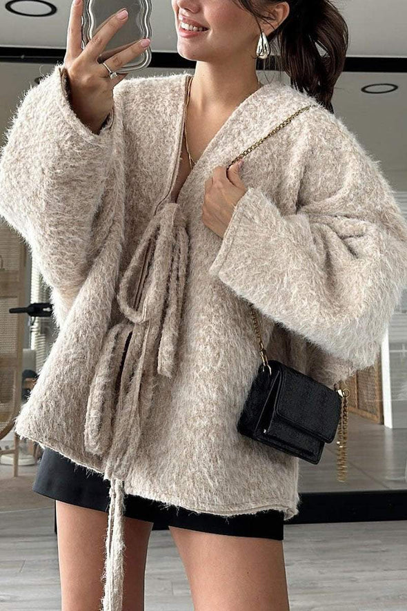 Women's Casual Solid Color Winter Tie Cardigan