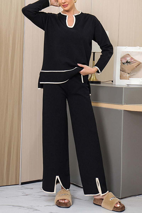 Women's U-neck long-sleeved knitted sweater suit