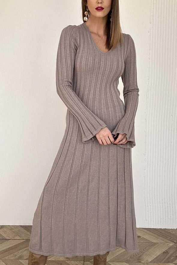 Women's simple solid color thick striped knitted dress