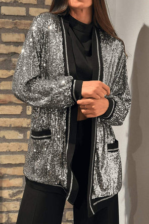 Ladies Casual Sequined Contrast Cardigan Jacket