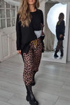 Women's Round Neck Long Sleeve Leopard Print Sweatshirt Two Piece Set