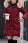 Women's Solid Color Thickened Mid-length Large Fur Collar Slim-fitting Cotton Coat