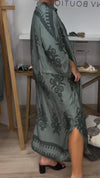 Women's Printed Slit V-neck Modest Dress