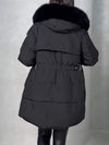 Women's Solid Color Fur Collar Hooded Cotton Coat