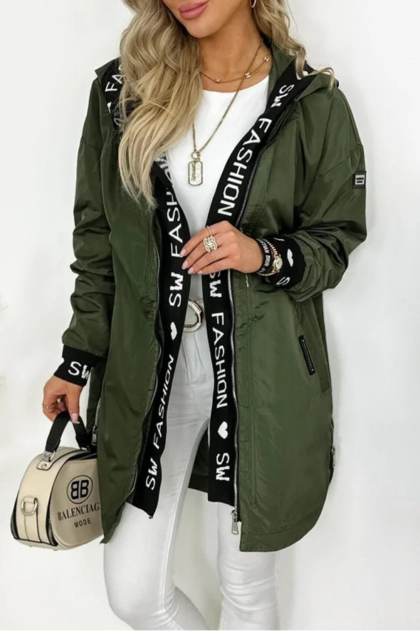 Women's Casual Placket Letter Print Jacket