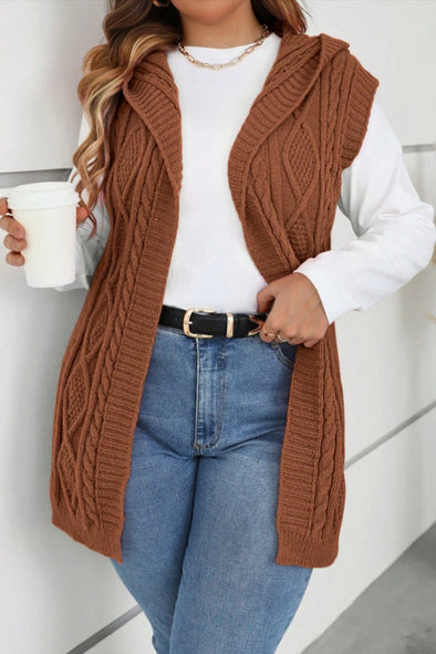 Women's casual sleeveless hooded knitted cardigan