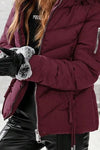 Ladies Casual Solid Color Warm Large Fur Collar Cotton Coat