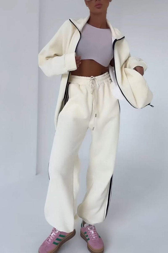 Women's Casual Zipper Loose Two-piece Suit