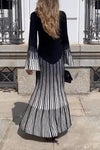 Women's Elegant Contrast Color Splicing Bell Sleeve Square Neck Dress