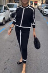 Women's casual contrast edge knitted skirt suit