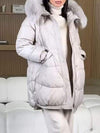 Women's Solid Color Fur Collar Hooded Cotton Coat