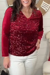 Women's Fashion Holiday Party Velvet Sequin Top