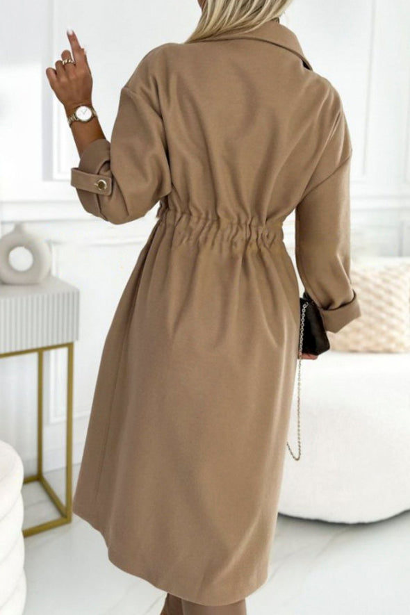 Women's Solid Color Large Lapel Waist Long Coat