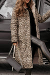 Women's Hooded Side Slit Leopard Print Reversible Long Cotton Coat