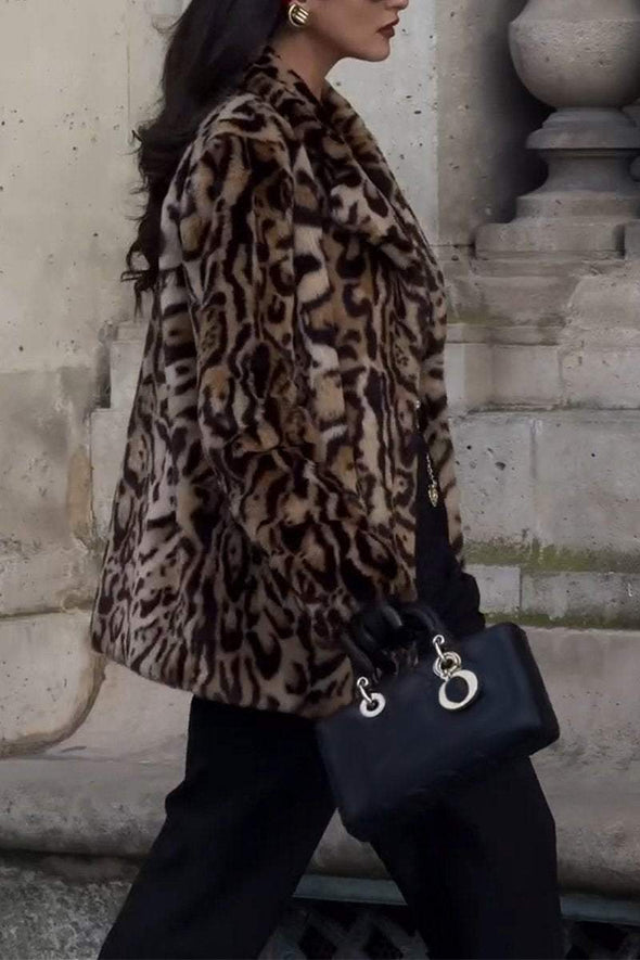 Women's Lapel Leopard Fur Coat