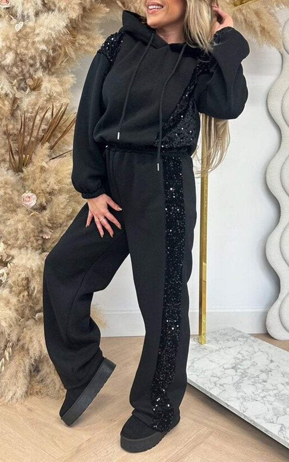 Women's Sequined Hoodies and Trousers Set