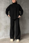 Women's Casual High-neck Solid Color Knitted Two-piece Suit