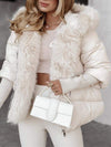 Women's Hooded Long-sleeved Plush Patchwork Coat