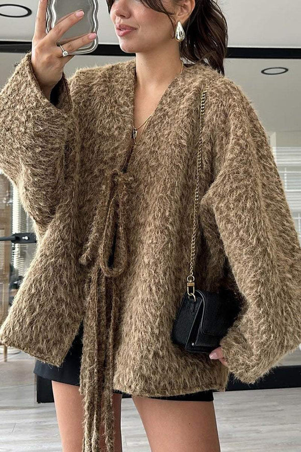 Women's Casual Solid Color Winter Tie Cardigan