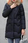 Women's Solid Color Thickened Mid-length Large Fur Collar Slim-fitting Cotton Coat