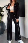 Women's Casual Contrast Color Strip Zipper Two-Piece Set