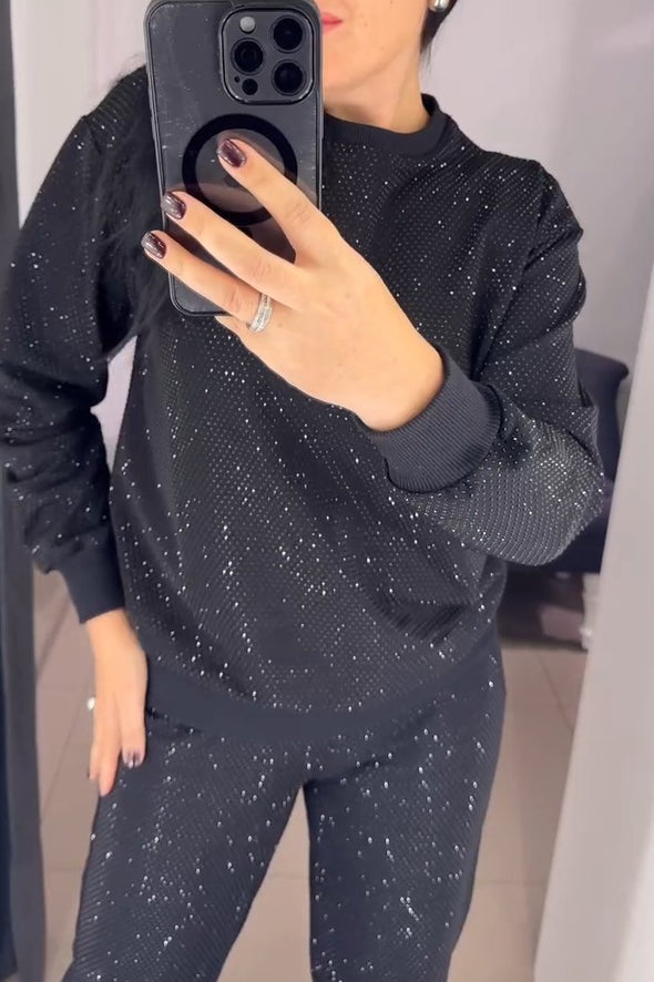 Women's casual solid color diamond sweatshirt suit