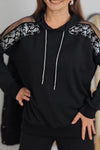 Women's Casual Shoulder Web Lace Spliced Hooded Sweatshirt Two Piece Set