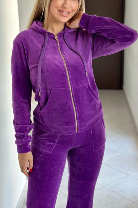 Women's Casual Hooded Velvet Two-piece Suit