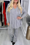 Women's V-neck Long-sleeved Knitted Sweater Casual Suit