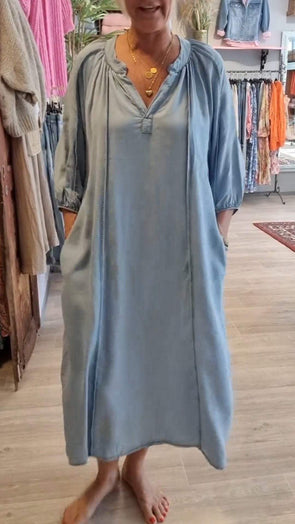 Women's V-neck Long-sleeved Casual Dress