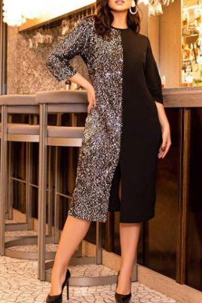 Women's Sequin Panel Holiday Party Dress