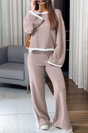 Women's Round Neck Long Sleeve Sweatshirt Two Piece Set