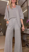 Women's Casual Round-neck Striped Three-piece Suit