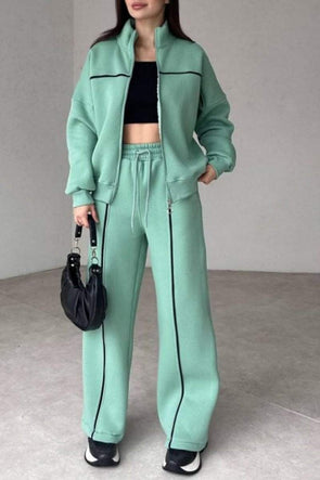 Women's Casual Line Top and Trousers Two-piece Set