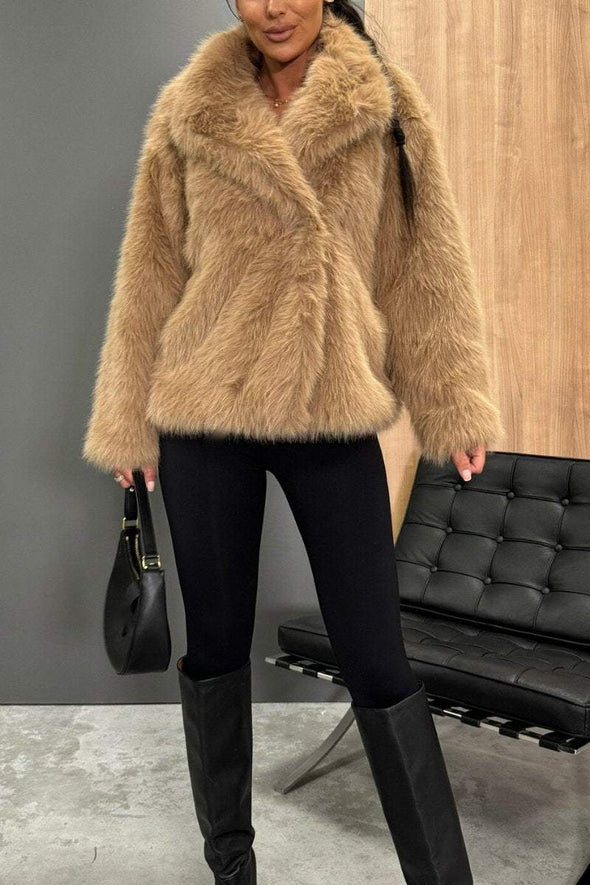 Women's Lapel Long Sleeve Faux Fur Coat