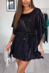 Women's Fashionable Glossy Bat Sleeve Mini Dress