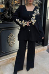 Women's V-neck Floral Beaded Casual Suit