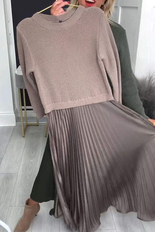 Women's Round Neck Long Sleeve Knitted Dress